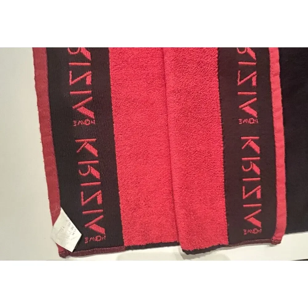 Vintage Krizia Home Bath Towel Red Black Post Modern Pattern Cotton
